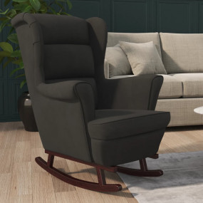 Rocking Chair Black Velvet, Solid Rubber Wood Standard