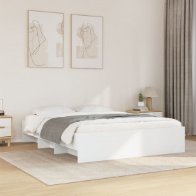 Bed Frame White Engineered wood Double Bed Frame Rectan...
