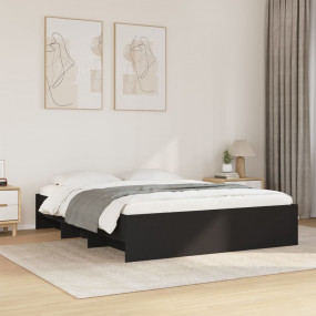 Bed Frame Black Engineered Wood Double Storage Bed Fram...