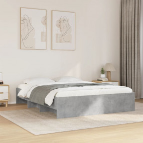 Bed Frame Concrete gray Engineered wood, Plywood Double...