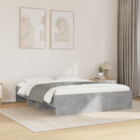 Bed Frame Concrete grey Engineered wood with plywood sl...