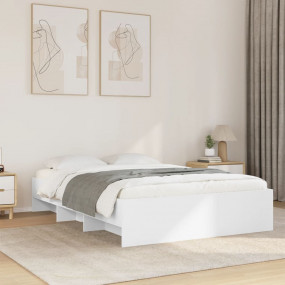 Bed Frame White Engineered wood Double Bed Frame Rectan...