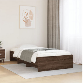Bed Frame Brown Oak Engineered Wood Twin Bed Frame Rect...