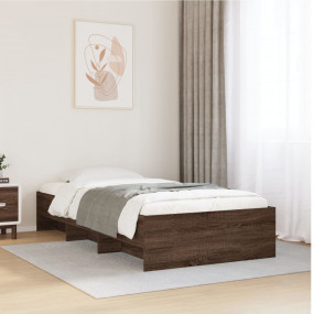 Bed Frame Brown Oak Engineered Wood, Plywood Small Sing...