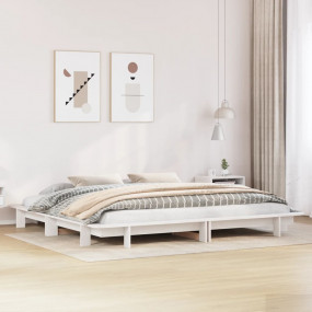 Bed Frame White Solid Pine Wood, Plywood Super King Dur...