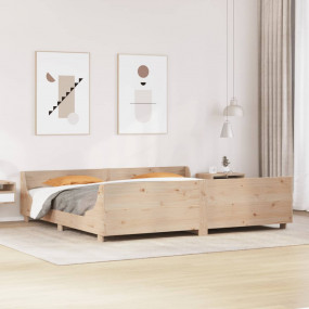 Bed Frame Natural Wood Solid Pine Wood, Plywood 78.7x78...