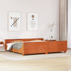 Bed Frame Wax brown Solid pine wood, Plywood Double Mod...