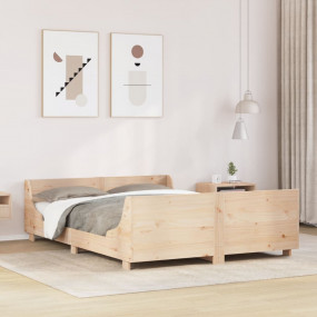 Bed Frame Natural wood Solid Pine Wood, Plywood Double ...