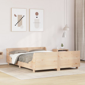 Bed Frame Natural Wood Solid Pine Wood and Plywood King...
