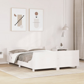 Bed Frame White Solid pine wood, Plywood King Modern Be...