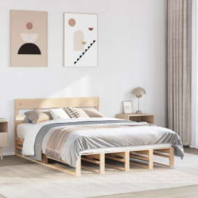 Bed Frame Natural wood Solid pine wood, Plywood King Be...