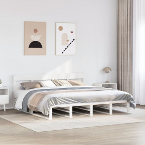 Bed Frame White Solid Pine Wood, Plywood Super King
