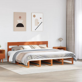 Bed Frame Wax Brown Solid pine wood, Plywood Super King...