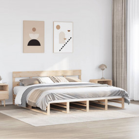 Bed Frame Natural Wood Solid Pine Wood, Plywood 78.7x78...