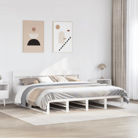 Bed Frame White Solid pine wood, Plywood 79 x 79 in Bed...