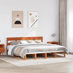Bed Frame Wax Brown Solid pine wood, Plywood 78.7x78.7 ...