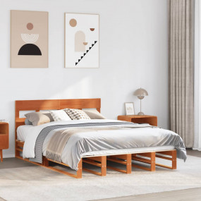 Bed Frame Wax Brown Solid pine wood, plywood Small Doub...