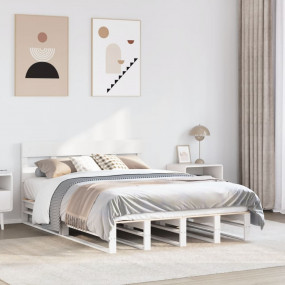 Bed Frame White Solid pine wood Double Bed Frame Rectan...
