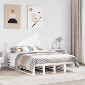 Bed Frame White Solid Pine Wood Double Durable Bed Fram...