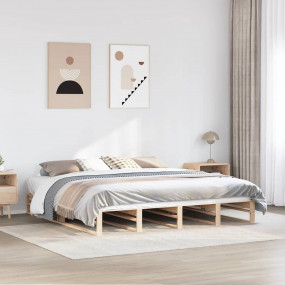 Bed Frame Natural Wood Solid Pine Wood, Plywood Super K...