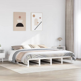 Bed Frame White Solid Pine Wood, Plywood 78.7x78.7 in D...