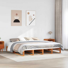 Bed Frame Wax brown Solid pine wood, Plywood Full Bed F...