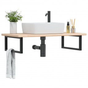 Basin Shelf Oak, Black Solid Oak Wood, Steel 39.4 x 19....