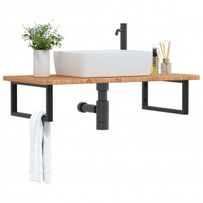 Basin Shelf Light brown, Black Solid oak wood Large