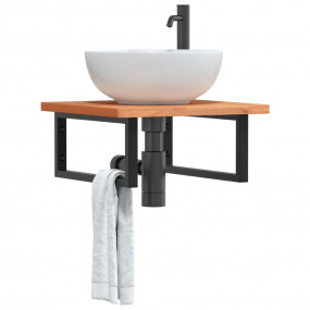 Basin Shelf Black, Beech Wood Steel and Solid Beech Woo...