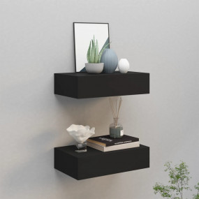 Drawer Shelf Set of 2 Black MDF, Metal Compact Drawer S...