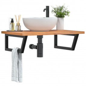 Basin Shelf Black and Beech Solid beech wood and steel