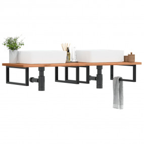 Basin Shelf Beech and Black Steel and Solid Wood Beech
