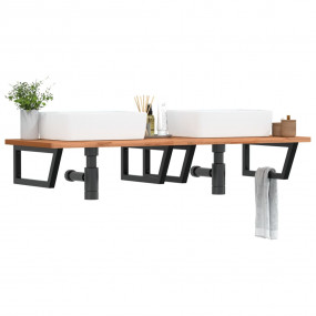 Basin Shelf Beech Wood and Black Solid Beech Wood, Stee...