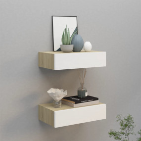 Drawer Shelf Set of 2 Oak MDF Compact Drawer Shelf