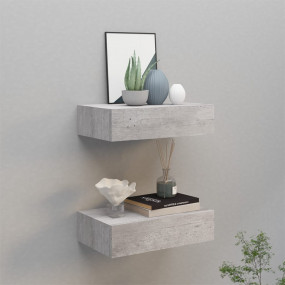 Drawer Shelf Set of 2 Concrete Gray MDF, Metal Compact
