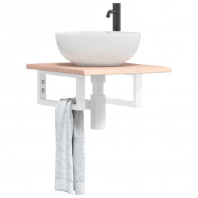 Basin Shelf Oak, White Solid oak wood, Steel Small Wall...