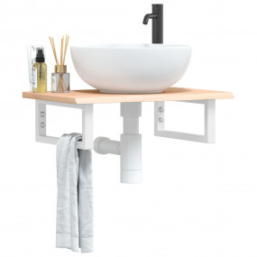 Basin Shelf White, Oak Solid Oak Wood, Steel Small Basi...