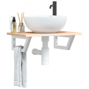 Basin Shelf Oak wood and white Solid oak wood, steel Sm...