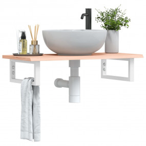 Basin Shelf White and Natural Oak Solid Oak Wood 31.5 x...