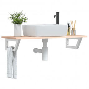 Basin Shelf Oak, White Solid Oak Wood, Steel 39.4 in x ...