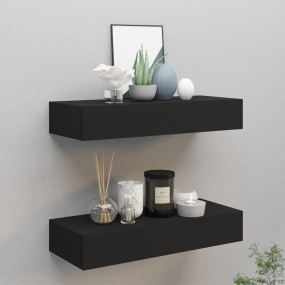 Drawer Shelf Set of 2 Black MDF, Metal 23.6x9.3x3.9 in
