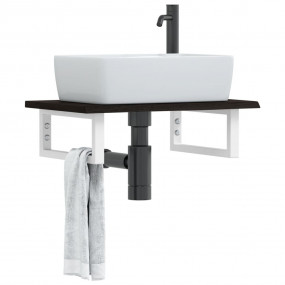 Basin Shelf Dark Brown, White Solid Oak Wood, Steel Sma...