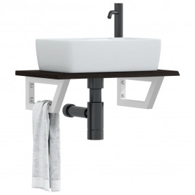 Basin Shelf Dark Brown, White Solid Oak Wood, Steel Com...