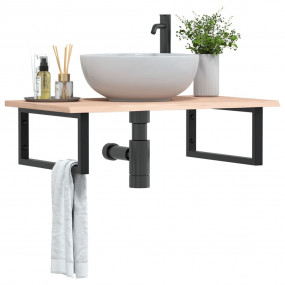 Basin Shelf Natural Oak and Black Solid Oak Wood and St...