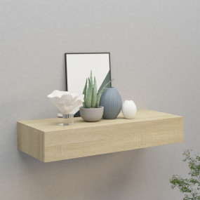 Drawer Shelf Oak MDF and Metal Compact Wall-Mounted Dra...