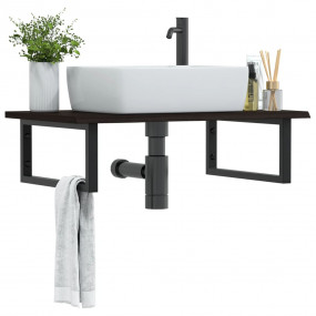 Basin Shelf Dark brown and black Solid oak wood and ste...