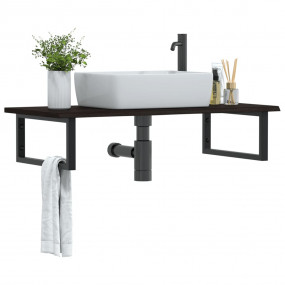 Basin Shelf Dark Brown, Black Solid Oak Wood, Steel Med...