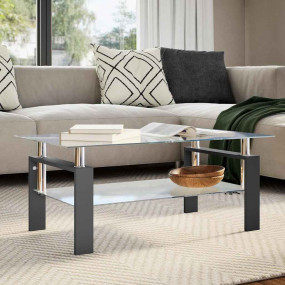 Coffee Table Black and Transparent Tempered Glass, Mela...