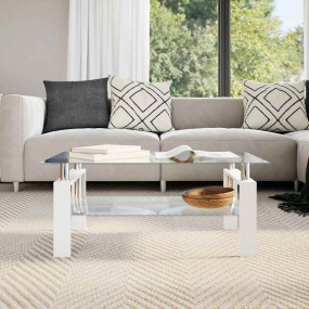 Coffee Table White and Transparent Tempered Glass, Mela...