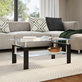 Coffee Table Grey and Transparent Tempered Glass and Me...